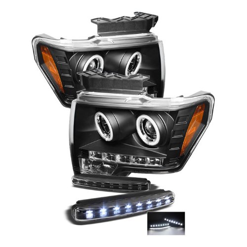 Ford F150 CCFL LED ( Replaceable LEDs ) Black Projector Headlights Headlight Assemblies Carpart4u PRO-YD-FF15009-CCFL-BK+8LED-BK