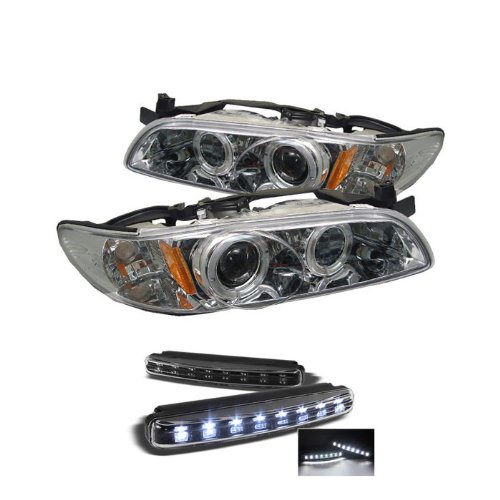 Pontiac Grand Prix 1PC Halo Chrome Projector Headlights Headlight Assemblies Carpart4u PRO-YD-PGP97-1PC-HL-C+8LED-BK