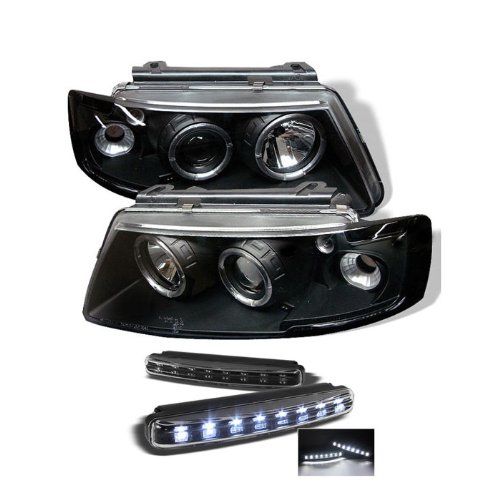 Volkswagen Passat 1PC Halo Black Projector Headlights Headlight Assemblies Carpart4u PRO-YD-VP97-BK+8LED-BK