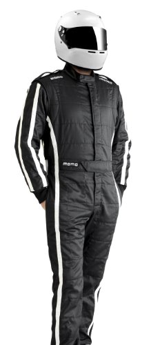 MOMO FIA Approved Fireproof Pro Racer Suit Black / White - Size 54 - Part # R503 NW54 Racing Apparel MOMO R503 NW54