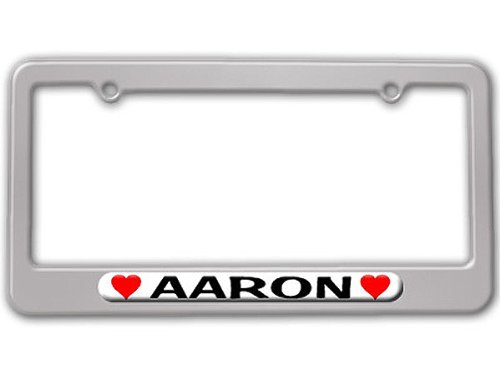 Aaron Love with Hearts License Plate Tag Frame - Color Silver Frames Graphics and More LP0464_Silver
