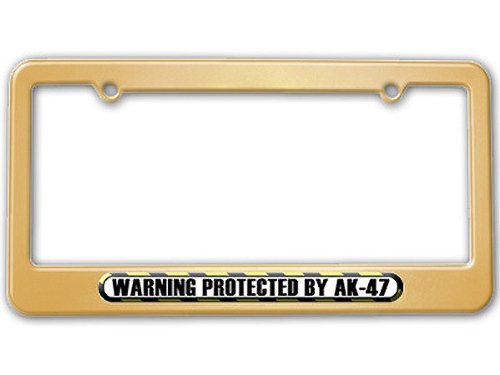 Protected By AK-47 License Plate Tag Frame - Color Gold Frames Graphics and More LP1523_Gold