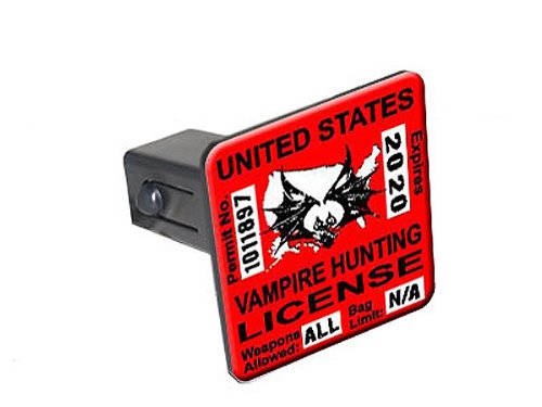 Vampire Hunting License Permit Red - bat - 1 1/4 inch (1.25) Tow Trailer Hitch Cover Plug Insert Hitch Covers Graphics and More TH0472_S
