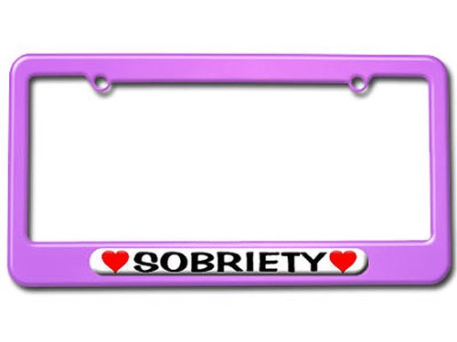 Sobriety Love with Hearts License Plate Tag Frame - Color Purple Frames Graphics and More LP0767_Purple