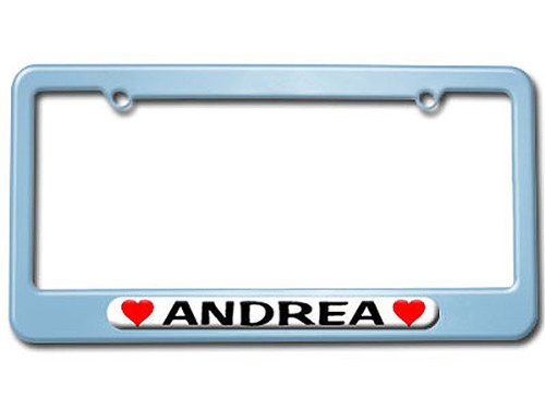 Andrea Love with Hearts License Plate Tag Frame - Color Light Blue Frames Graphics and More LP0655_LtBlue