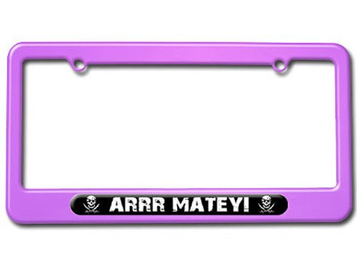 Arrr Matey - Pirate Skull Crossbones Swords License Plate Tag Frame - Color Purple Frames Graphics and More LP1036_Purple