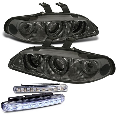 1993 HONDA CIVIC HALO HEADLIGHTS PROJECTOR SEDAN HEAD LIGHTS + 8 LED FOG BUMPER Headlight Bulbs RXMOTOR PRO-YD-HC921P-4D-AM-SMC+CBL-DRL-8LED-C