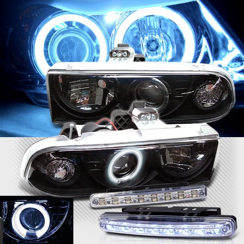 1998-2004 CHEVY BLAZER CCFL HALO PROJECTOR HEADLIGHTS + 8 LED FOG BUMPER LAMPS Headlight Bulbs RXMOTOR PRO-YD-CS1098-CCFL-BK+CBL-DRL-8LED-C