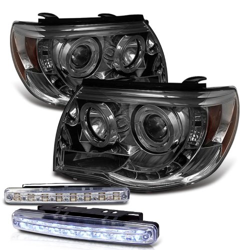 2005-2011 TOYOTA TACOMA HALO HEAD LIGHTS PROJECTOR HEAD LIGHTS + LED FOG BUMPER Headlight Bulbs RXMOTOR PRO-YD-TT05-HL-SM+CBL-DRL-8LED-C