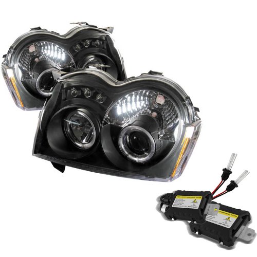 Carpart4u 6000K Xenon HID Performance Headlights Package for Jeep Grand Cherokee Halo LED ( Replaceable LEDs ) Black Projector Headlights Headlight Assemblies Carpart4u CP4-PD-JGC05-HL-BK+6k9006-DC