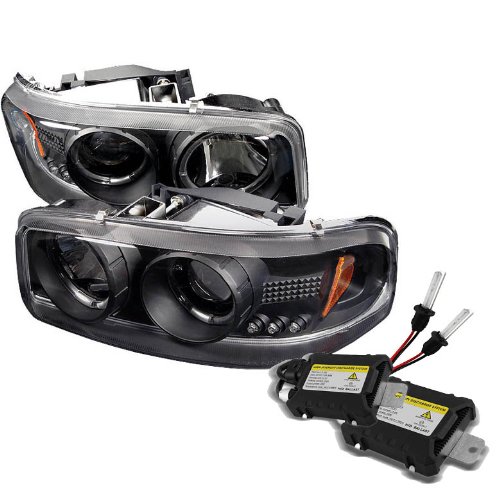 Carpart4u 6000K Xenon HID Performance Headlights Package for GMC Sierra 1500/2500/3500 / GMC Sierra Denali / GMC Yukon/Yukon Denali/Yukon XL Halo LED ( Replaceable LEDs ) Black Projector Headlights Headlight Assemblies Carpart4u CP4-PD-CDE00-HL-BK+6k9006-DC