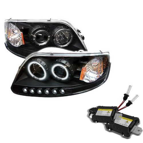 Carpart4u 6000K Xenon HID Performance Headlights Package for Ford F150 / Expedition ( Will Not Fit Anything Before Manu. Date June 1997 ) 1PC CCFL LED ( Replaceable LEDs ) Black Projector Headlights Headlight Assemblies Carpart4u CP4-PD-FF15097-1P-CCFL-BK+6kH3-DC