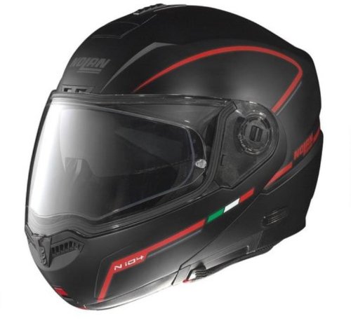Nolan N104 N-Com Multi Helmet , Distinct Name: Flat Black/Red/Silver, Gender: Mens/Unisex, Helmet Category: Street, Helmet Type: Modular Helmets, Primary Color: Black, Size: Md N145275510352 Helmets Nolan N145275510352