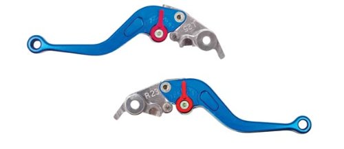 Yana Shiki LS25LCS-BLU/RS23LBS-BLU Blue Short Adjustable Standard Brake/Clutch Lever Set with Silver Knuckles Brake Yana Shiki Parts & Accessories LS25LCS-BLU/RS23LBS-BLU