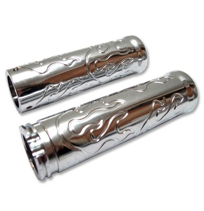 Chrome Billet Flame High Quality Grips Fits Cruisers, Choppers, Harley Davidson, Suzuki, Kawasaki, Yamaha, Honda, Metric Motor Bikes, Hogs with 1 inch Handlebars Grips vipcycle.com CFG10022