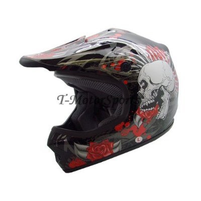 Youth Black Rose Skull Dirt Bike Motocross ATV Mx Helmet DOT (Medium) Helmets TMS &HY-601-BlackRoseSkull-M