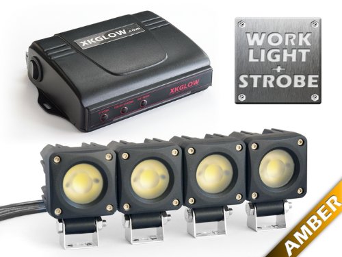 4pc Amber Work Light + Strobe Dual Function 3000lm 40watt High Power Heavy Duty LED System for Construction & Emergency Vehicles DC 12-24V Lighting Assemblies & Accessories XKGLOW XK051004-4A