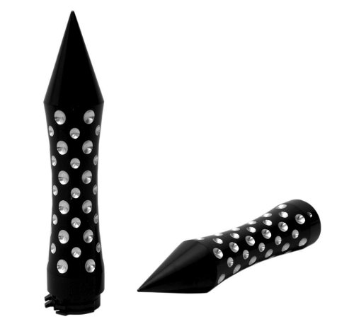 Spike Black Bling Assassin SMT Hand Grips for stock & custom Yamaha touring & cruiser motorcycle models (all years): Road Star, Road Star S, Road Star Silverado S, Road Star Warrior; V Star: 250, 650 Classic/Custom, 950, 950 Tourer, 1100 Classic/Custom, 1300 Classic/Custom/Tourer; Raider, Raider S/SCL, Roadliner, Roadliner S, Royal Star Venture S, Stratoliner Deluxe, Stratoliner S, Stryker, Virago, VMAX Grips SMT Machining GR-MTC-B-AS-01