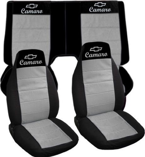Front and rear seat covers. black and Silver Camaro seat covers for a 1989 to 1992 Chevy Camaro. Accessories Designcovers CHEVY-CAM-92