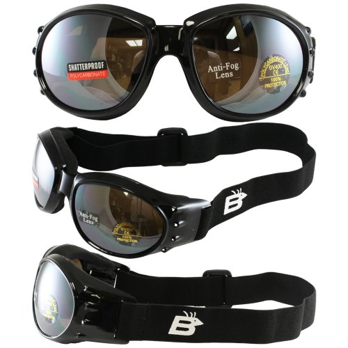Birdz Eyewear Eagle Motorcycle Goggles (Black Frame/Mirrored Brown Lens) Goggles Birdz Eyewear EAGLEDM