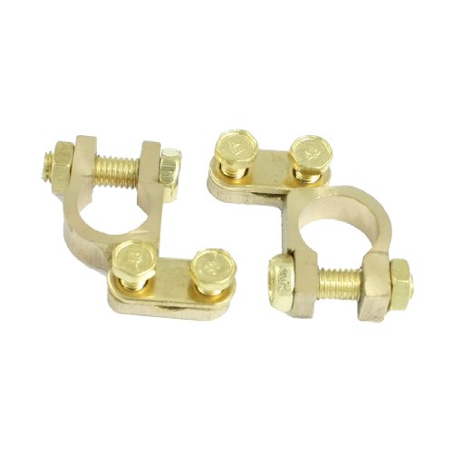2 Pcs Gold Tone Brass Car Battery Terminal Clamp Clips w Case Terminals & Ends Amico Amico