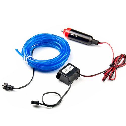 Ultra Blue Flexible Car Interior Decoration 10 ft 3m Electro-luminescent EL Neon Glow Strobing Wire Rope Lighting Tube Strip With Cigarette Charger Neon Accent Lights Astra Depot L04-003-AAA-1