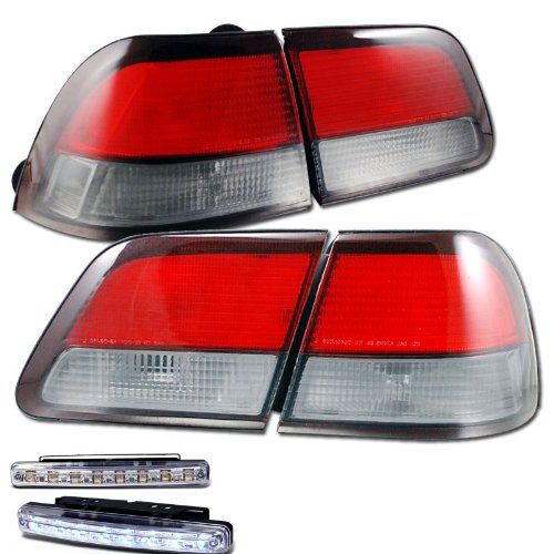 1997-1999 NISSAN MAXIMA REAR BRAKE TAIL LIGHTS LAMPS RED SMOKE PAIR +DRL LED FOG Brake & Tail Light Assemblies RXMOTOR 03-NM97TLARS+CBL-DRL-8LED-C