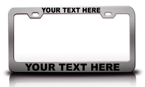 PERSONALIZED License Plate Tag Frame, Steel Metal, ARIAL Font Type Plain Text, Chrome/Black Frames fanc000147049