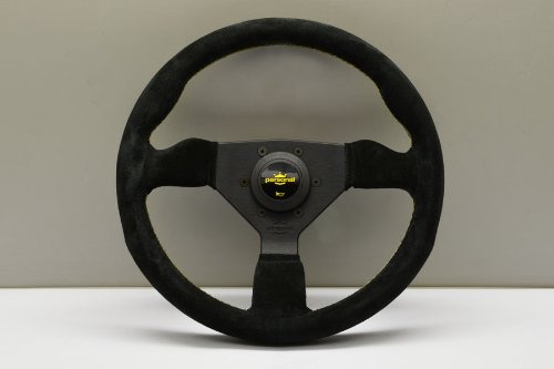 Nardi Personal Steering Wheel - Grinta - 330mm (12.99 inches) - Black Suede Leather with Black Spokes - Yellow Stitching - Yellow Logo Horn Button - Part # 6430.33.2092 Steering System Personal 6430.33.2092