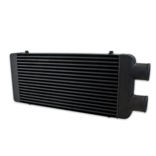 DPT, DPT-ITCL-5055-BK, 31.25 by 13 by 3.25 2.75 Inches 1 Inlet 2 Outlet Front Mount Bar and Plate Black Powder Coated Aluminum Intercooler for Turbo Turbocharger Engine Intercoolers DPT DPT-ITCL-5055-BK