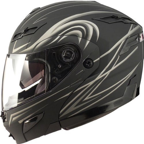 GMAX GM54S Modular Men's Street Motorcycle Helmet - Derk Flat Black/Silver / X-Large Helmets Gmax 72-5238X-WPS-FBA
