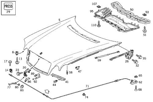 Hood Release Cables GENUINE MERCEDES 210 880 01 59