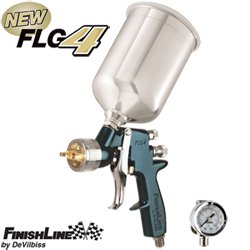 Cupless DeVILBISS FinishLine 4 HVLP Spray Gun with 1.3 mm Tip, 900CC Aluminum Cup and Air Valve Regulator with Gauge Paint Guns DeVilbiss FLG4-GUN-13-L