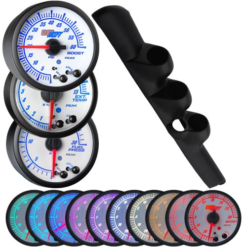 GlowShift 98-02 Dodge Ram w Speaker White Elite 10 Color Diesel Gauge Package Boost, EGT & Fuel Pressure Gauge Sets GlowShift GS-343PKG_EWT-DS2