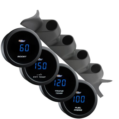 GlowShift 99-07 Gray Ford Superduty Blue Digital Diesel Gauge Package Boost, EGT, Trans Temp & Fuel Pressure Gauge Sets GlowShift GS-405GPKG_BD