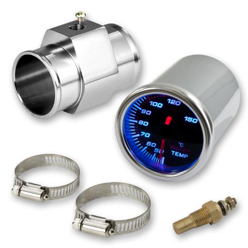 ANODIZED 7COLOR LED WATER TEMPERATURE SENSOR GAUGE+ALUMINUM 40MM ADAPTOR SILVER Water Temp DNA ADT-WATEMP-40MM-SL+GA-WATER-27
