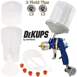 DeVILBISS FinishLine 4 HVLP Spray Gun with 1.3 mm Tip, DeKUPS Starter Kit with 24 oz. Cups, and Air Valve Regulator with Gauge Spray Guns DeVilbiss FLG4-GUN-13-D