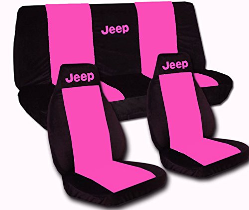 Front and Rear Black and Hot Pink Jeep Seat Covers for a 2013 Jeep Wrangler 4 Door. Side Airbag Friendly Accessories Designcovers JEEP-12GRND