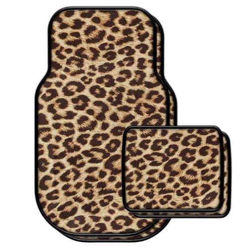 Automotive Innovations Black/Tan Leopard Polyester/Rubber Front/Back Universal Fit Carpet Floor Mat Floor Mats Automotive Innovations E 78703