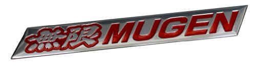 Mugen Embossed RED on Highly Polished Silver Real Aluminum Auto Emblem Badge Nameplate for Honda Acura Civic Fit Prelude Integra RSX Accord Si RSX GSR TSX CL TL GSR LS EK9 EK EG Type-R S JDM other models Decals ERPART 100-ERPEMB038