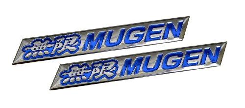 2 x (pair/set) Mugen Embossed BLUE on Highly Polished Silver Real Aluminum Auto Emblem Badge Nameplate for Honda Acura Civic Fit Prelude Integra RSX Accord Si RSX GSR TSX CL TL GSR LS EK9 EK EG Type-R S JDM other models Decals ERPART 100-ERPEMB037