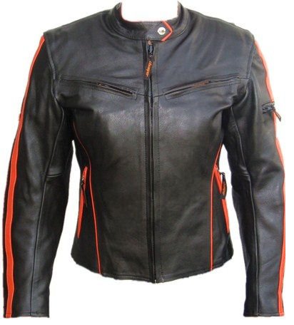 Womens Protective Motorcycle Racing Cowhide Leather Jacket with Removable Armor New Black Orange Size S/M Jackets & Vests Cbcooper 200252