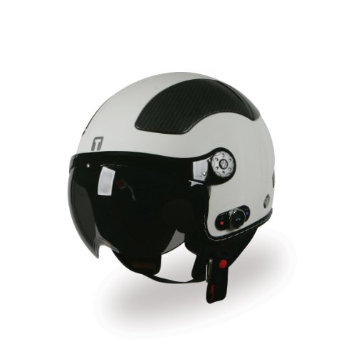 TORC T58B Carbon Jet Helmet with Blinc 2.0 Stereo Bluetooth Technology (White, Large) Helmets TORC T58B-WT-L