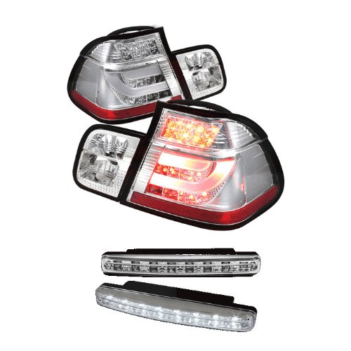 Carpart4u BMW E46 3-Series 4Dr Light Bar Style LED Chrome Tail Lights & LED Day Time Running Light Package Tail Lights Carpart4u CP4-AD-BE4699-4D-LBLED-C+8LED-C