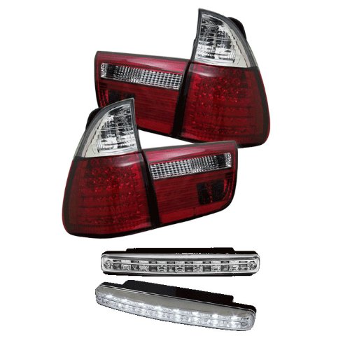 Carpart4u BMW E53 X5 4PCS LED Transparent Red Tail Lights & LED Day Time Running Light Package Tail Lights Carpart4u CP4-AD-BE5300-LED-RC+8LED-C