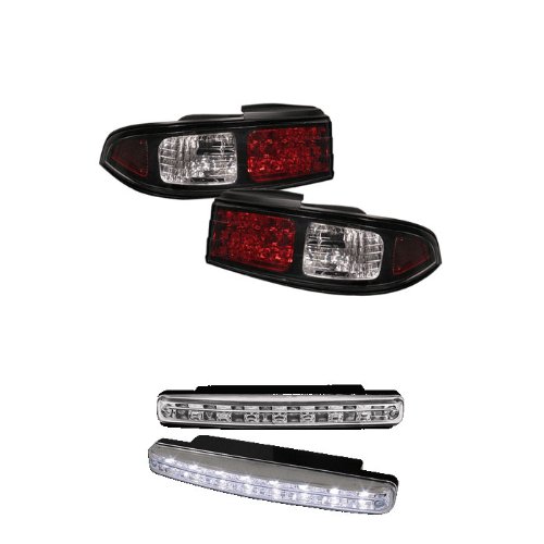 Carpart4u Nissan 240SX LED Black Tail Lights & LED Day Time Running Light Package Tail Lights Carpart4u CP4-AD-N240SX95-LED-BK+8LED-C