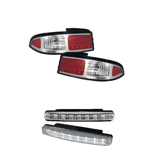 Carpart4u Nissan 240SX LED Chrome Tail Lights & LED Day Time Running Light Package Tail Lights Carpart4u CP4-AD-N240SX95-LED-C+8LED-C
