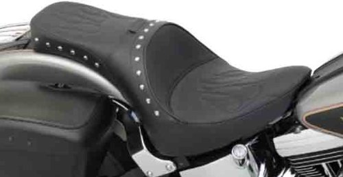 Drag Specialties One-Piece Solo Style Seat with Driver Backrest Option - Flame Stitch with Studs 0802-0727 Complete Seats Drag Specialties 0802-0727