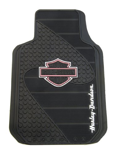 Harley-Davidson 2-Pc All Weather Rubber Front Floor Mats with Pink Bar and Shield Logo Universal Fit Plasticolor PLC-1384R31