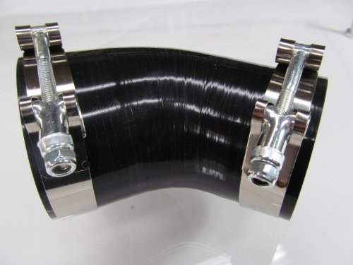 Boesch Built 3 to 2.5 (76mm to 63mm) Silicone Reducer | Silicone Coupler 45 Degree Elbow- Black with Qty. 2 Coordinating T-bolt Clamps | Turbo- USA Hoses & Hose Clamps Boesch Built E45-76-63C